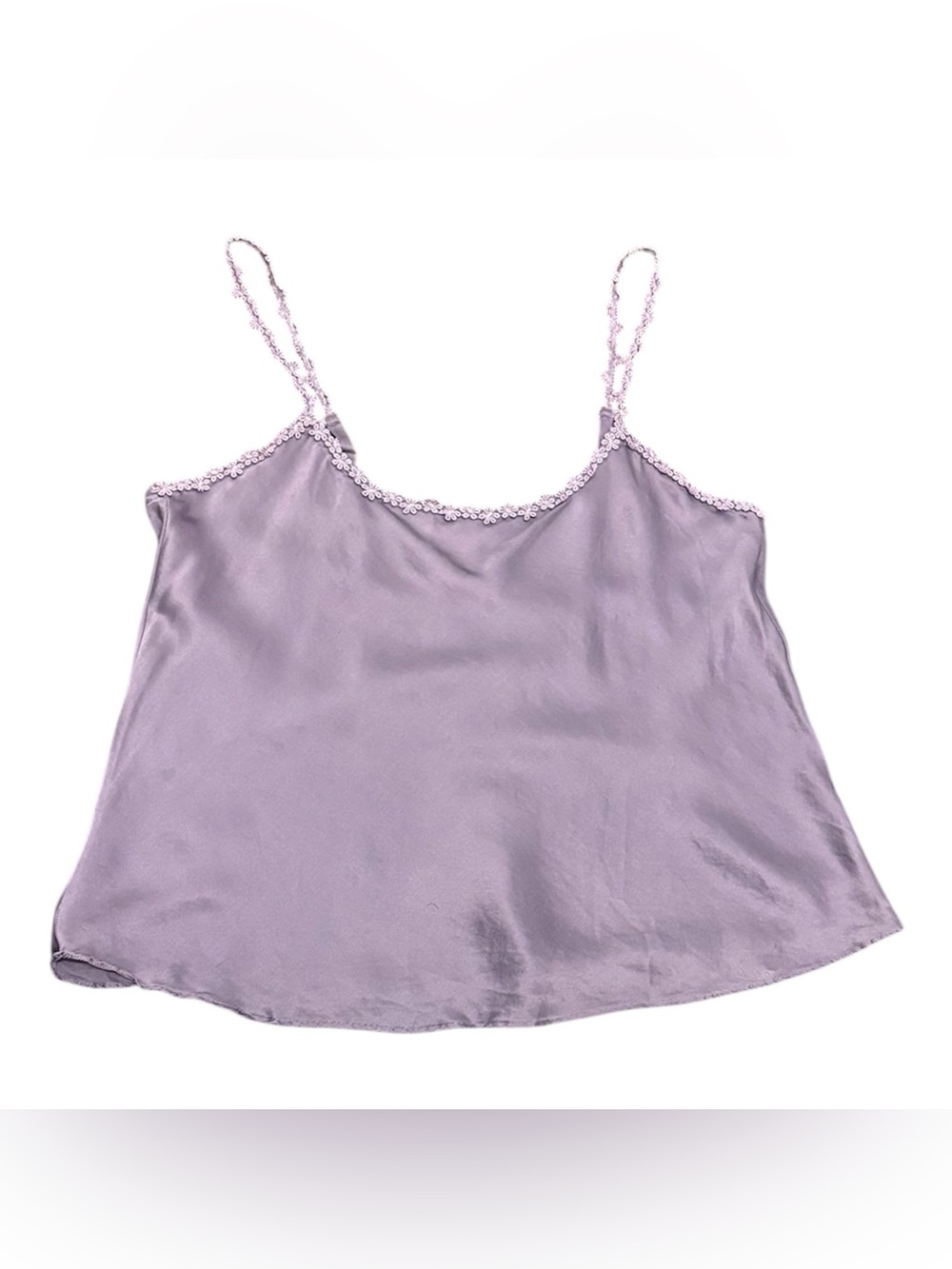 Vintage Silk & Satin 100% Silk Lavender Flower Lace-Trim Cami Tank Fairycore M